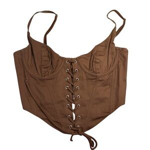 White Fox Brown Lace-Up Corset Top Medium